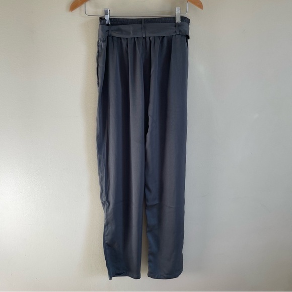 Heartloom Paperbag Trouser Tie Waist Pants Silky Satin Grey High Rise Medium - Picture 2 of 8